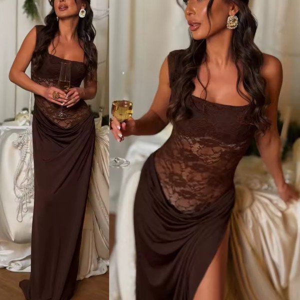 Nabrana svečana haljina s čipkom 3 boje