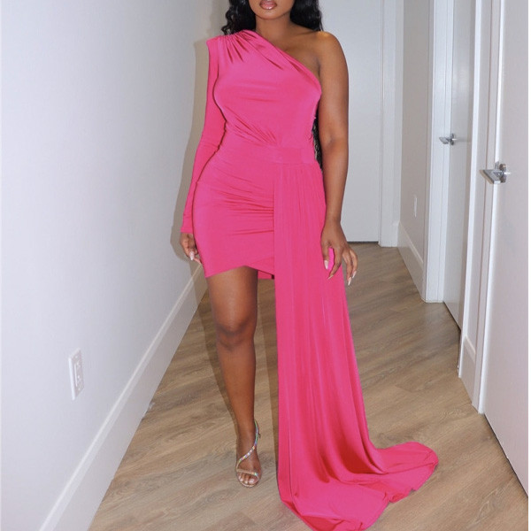 Mini haljina na jedno rame s repom 5 BOJA