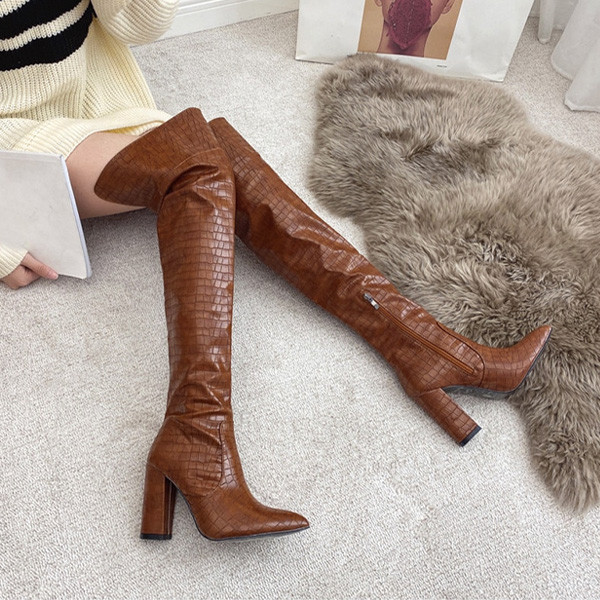 Čizme iznad koljena zmijskog uzorka 2 BOJE