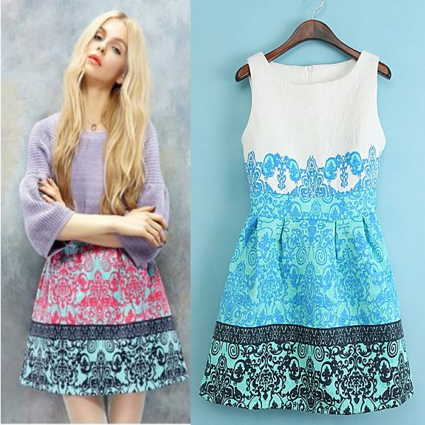 Mini skater barokna haljina plava crvena