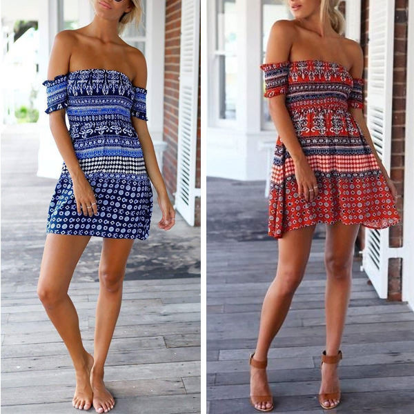 Mini boho haljina spuštenih ramena