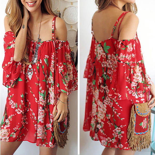 Mini boho crvena tunika haljina univerzalna veličina