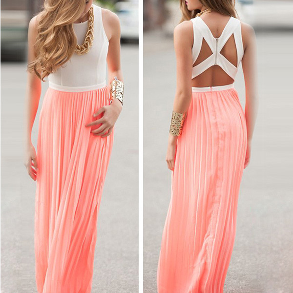 Maxi plisirana haljina otvorenih leđa