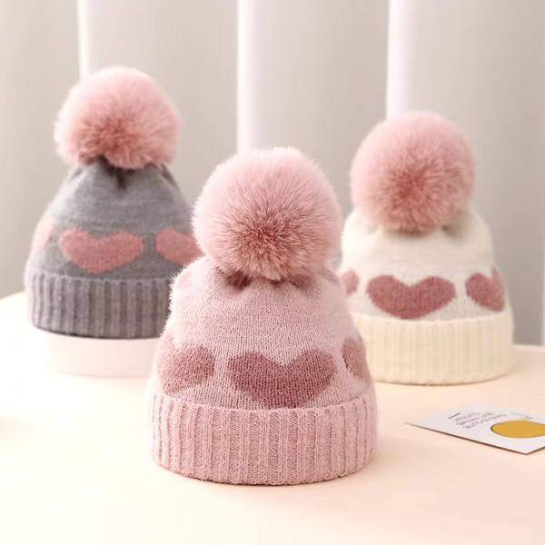 Dječja pletena kapa s velikim krznenim coflekom za 0-1g