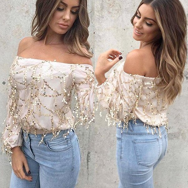 Off shoulder bodi sa šljokicama