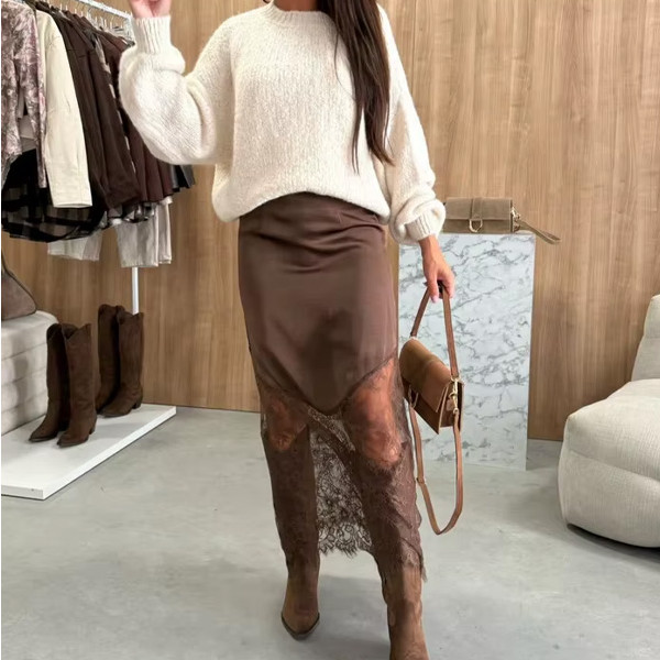 Luksuzna satinirana suknja s čipkom 3 boje