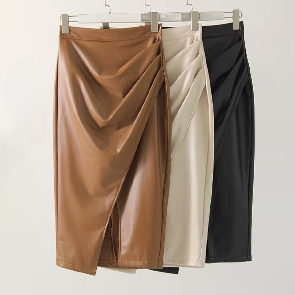 Nabrana suknja kožnog izgleda 3 boje