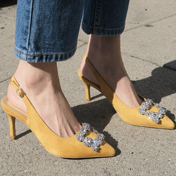 Elegantne cipele izgleda brušene kože s kristalnom kopčom EU 39