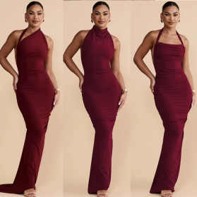 Duga svečana haljina otvorenih leđa nosiva na više načina 3 boje