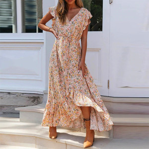 Duga lepršava cvjetna haljina na dugmad