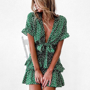 Mini točkasta haljina na volane s mašnom *Posebna ponuda*