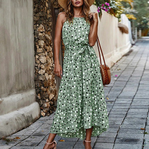 Točkasta haljina otvorenih ramena na volane 5 BOJA