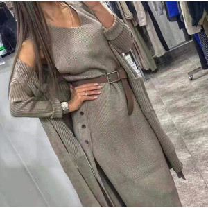 Pleteni komplet haljina s remenom + kardigan *Limitirana kolekcija*