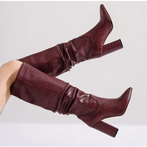 Široke čizme ispod koljena izgleda croco kože 3 boje