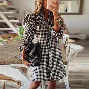 Karirana košulja haljina na volane