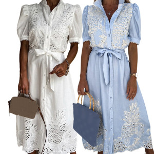 Midi košulja haljina s kačkanim detaljima