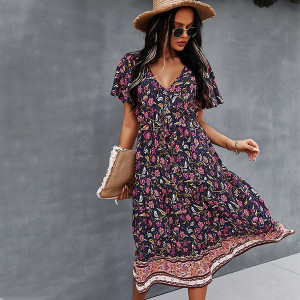 Boho viskozna haljina srednje duljine 4 BOJE