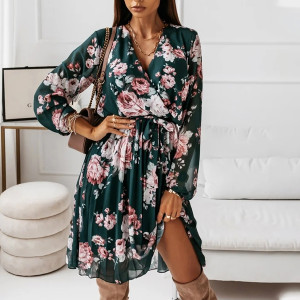 Plisirana cvjetna haljina preklopnog izgleda 3 BOJE