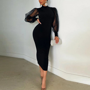 Midi haljina olovka kroja transparentnih rukava