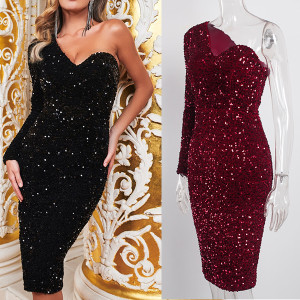 Luksuzna haljina na jedno rame sa šljokicama 2 BOJE *Premium*