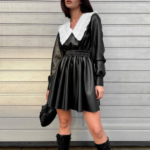 Haljina A kroja kožnog izgleda s kragnom