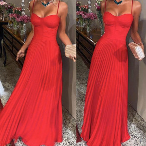 Duga plisirana haljina na bretele