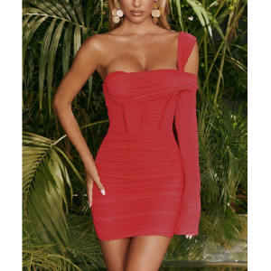 Svečana mini korzet haljina od tila na jedno rame 5 BOJA