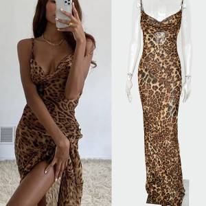 Duga haljina leopard uzorka s vezanjem na leđima