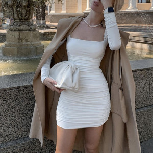 Mini nabrana haljina dugih rukava 4 BOJE