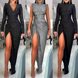 Duga svečana nabrana haljina na šljokice 3 MODELA