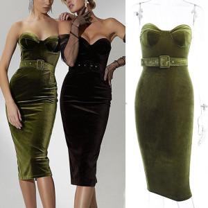 Baršunasta bandeau haljina s remenom