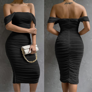 Diana midi nabrana haljina otvorenih ramena 10 BOJA