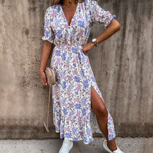 Lepršava cvjetna haljina srednje duljine 6 BOJA