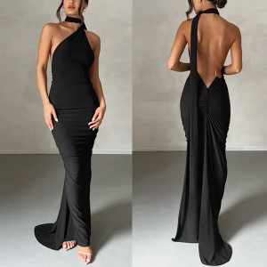 Duga svečana haljina otvorenih leđa s naborom 6 BOJA