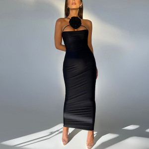 Uska duga haljina s ružom 2 BOJE