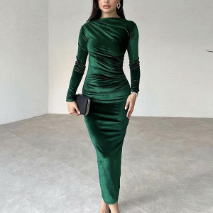 Nabrana baršunasta haljina srednje duljine 3 BOJE