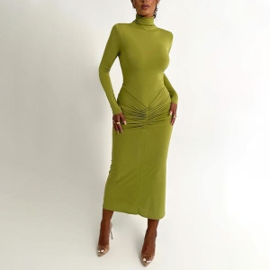 Midi rolka haljina s prednjim naborom 2 BOJE