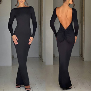 Duga haljina otvorenih nabranih leđa 2 BOJE