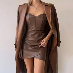 Mini kožna off shoulder haljina preklopnog izgleda 3 boje