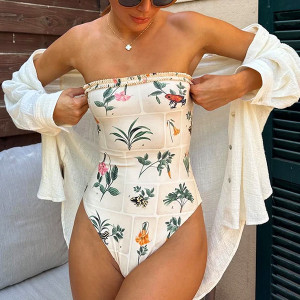 Bandeau jednodijelni push up kupaći kostim cvjetnog uzorka