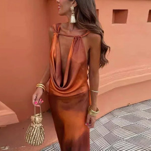 Midi satinirana haljina otvorenih leđa 2 boje