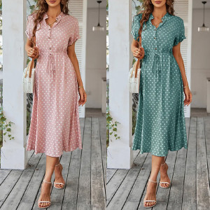 Prozračna viskozna točkasta haljina kratkih rukava 4 boje