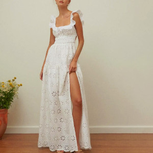 Duga pamučna haljina otvorenih leđa s uvezom *Limitirana kolekcija*