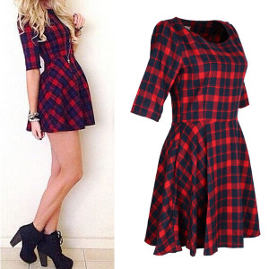 Mini karirana haljina 3/4 rukava