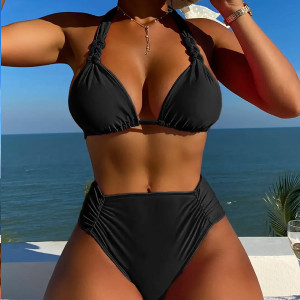 Push up dvodijelni kupaći kostim s povišenim nabranim gaćicama za oblikovanje bokova i struka 3 boje