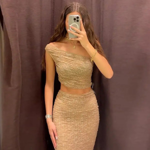 Elegantni komplet od tila s kristalićima suknja + top