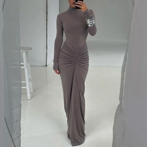 Duga haljina olovka kroja s naborom na trbuhu 2 boje