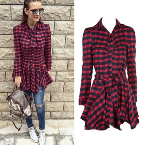 Mini karirana tunika na kopčanje