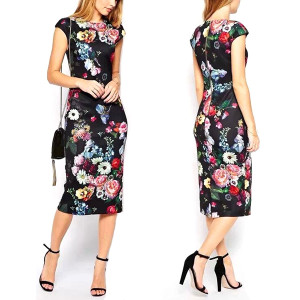 Midi pencil cvjetna večernja haljina