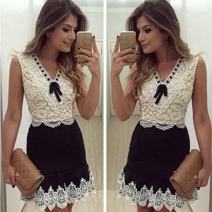 Mini čipkana elegantna haljina s mašnom